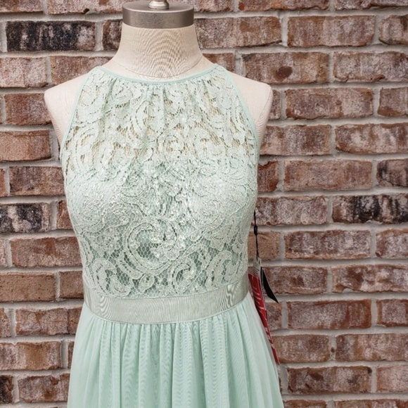 NWT Adrianna Papell Halter Stretch Tulle Lace Gown - Picture 1 of 8